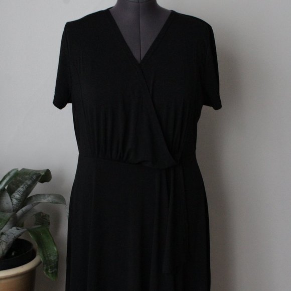 NWT La Moda Black jersey faux wrap dress size 1XL - Picture 1 of 9